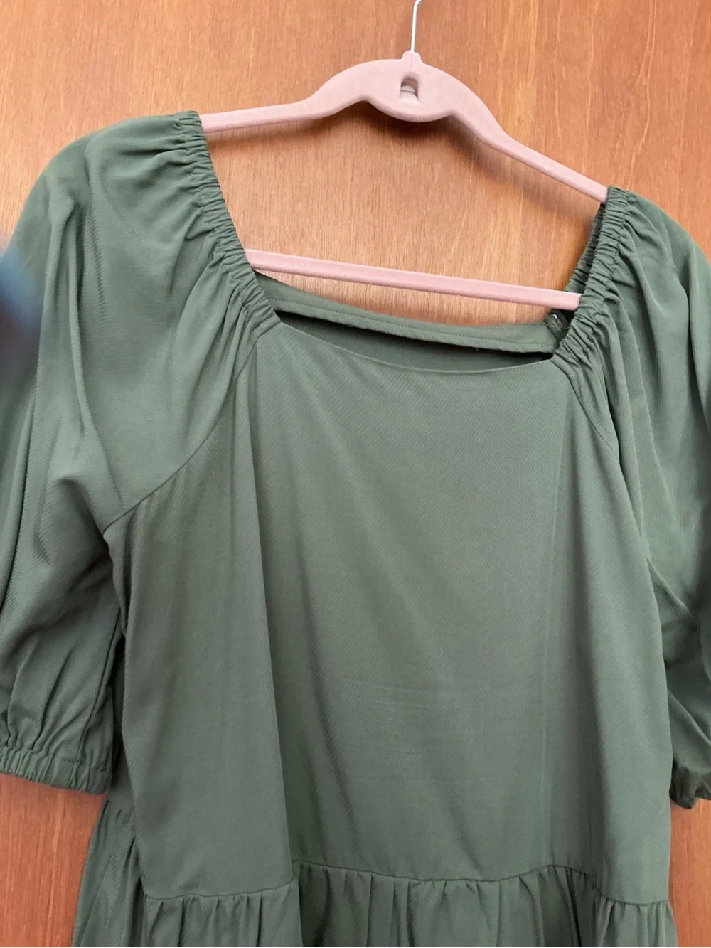 LOFT Olive Square-Neck Peplum Blouse with Puff Sleeves